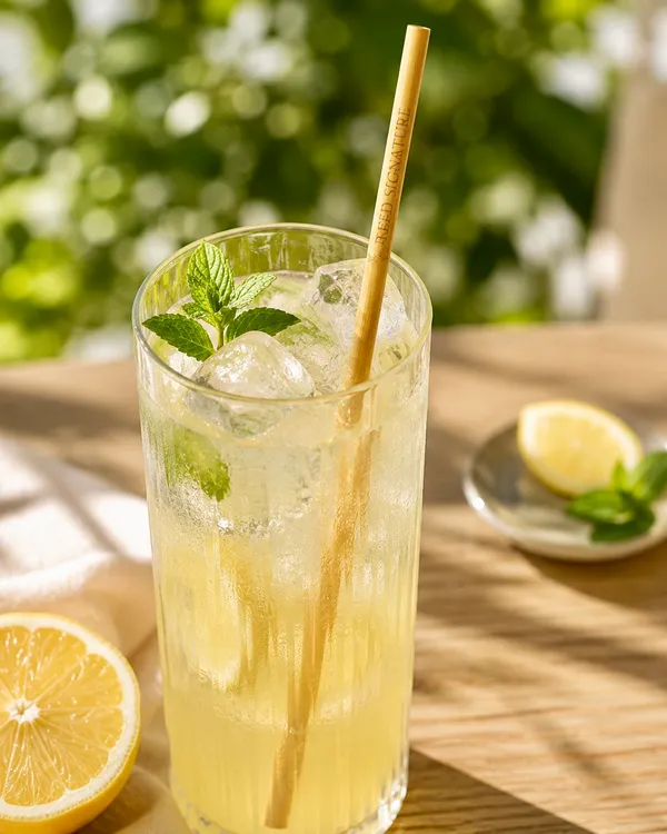 Paille en roseau longue et fine dans un cocktail rafraîchissant